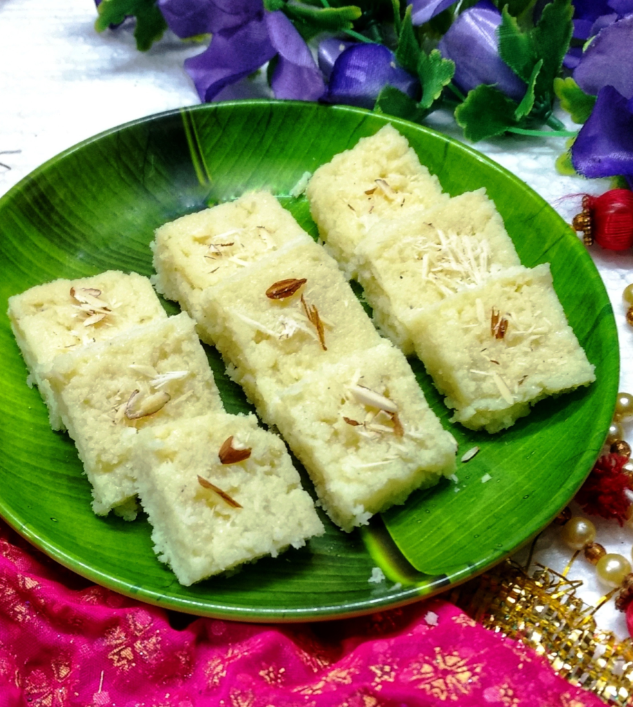 coconut barfi with desiccated coconut