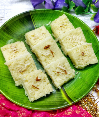Halwai style Coconut Burfi Recipe with just 5 ingredients